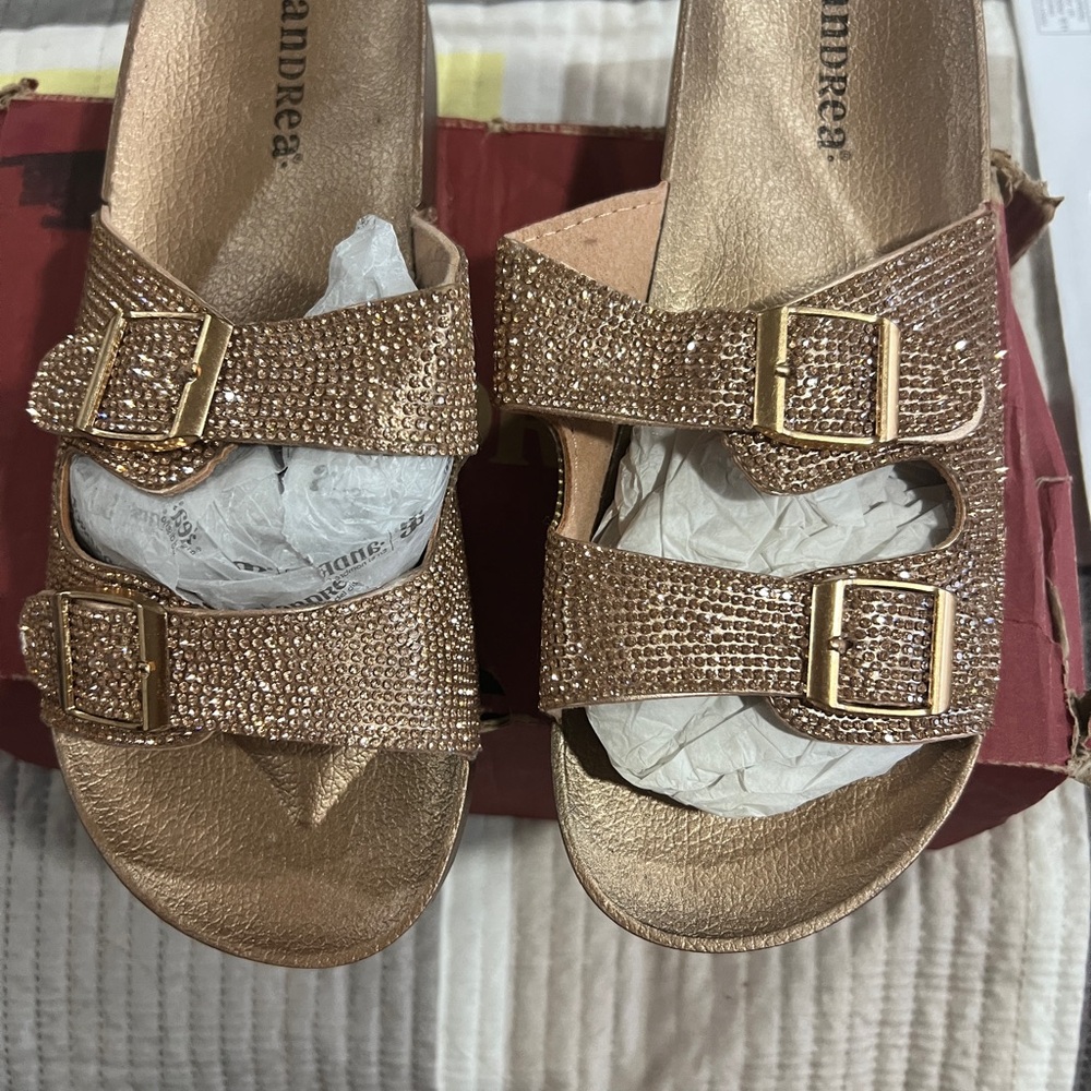 ANDREA FENZI Women's Glittering Gold Sandals